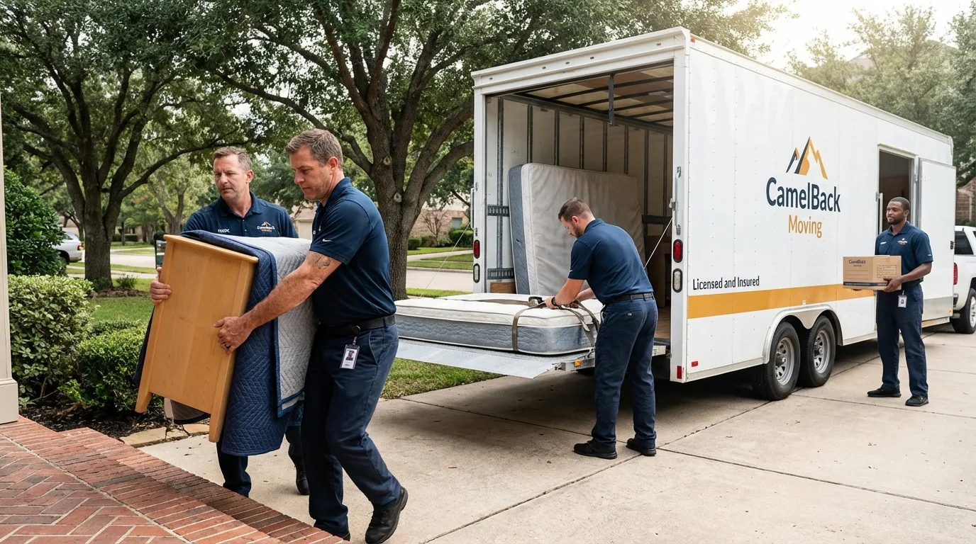 Crew loading residential truck for cross-state move from Green Cove Springs, FL
