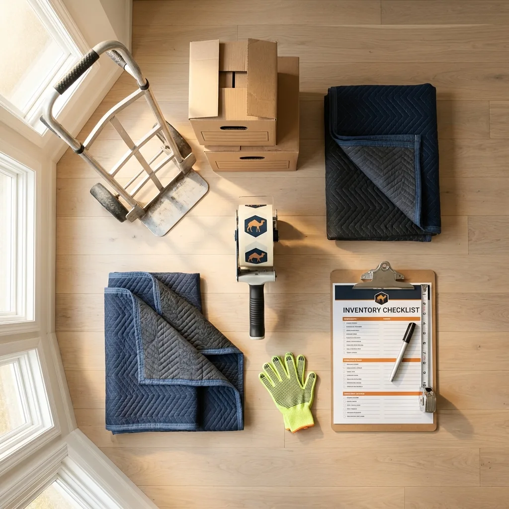 Professional moving supplies and packing materials layout for Green Cove Springs residential relocations